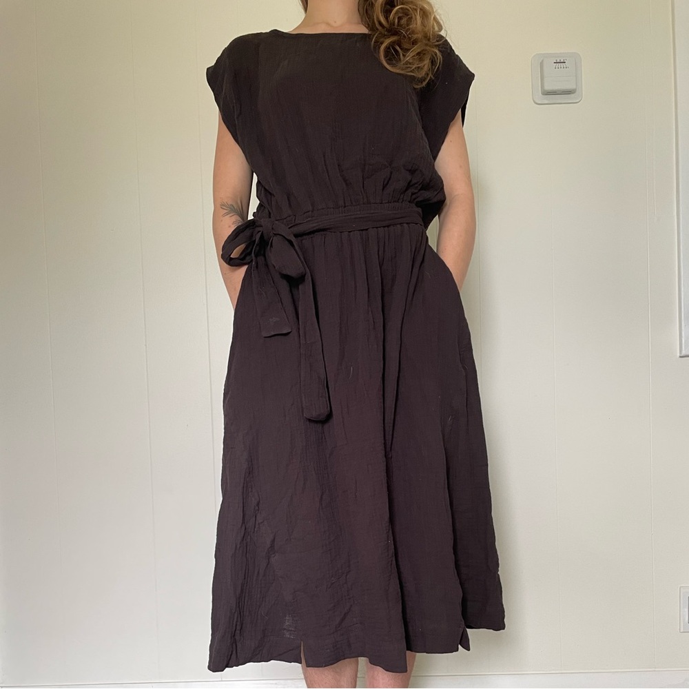 beautiful dark brown linen dress